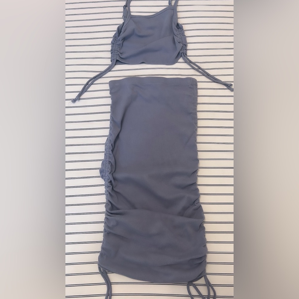 Blue ruched skirt set